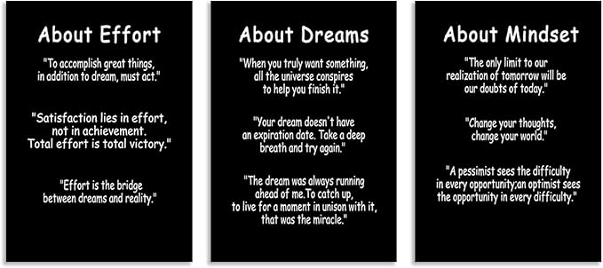 WYJDFART Inspirational Wall Art About Dreams Effort and Mindset Painting Modern Artwork Printed Canvas Poster Motivational Wall Decor for Home Living Room Gym Framed Ready to Hang [60''Wx 28''H]