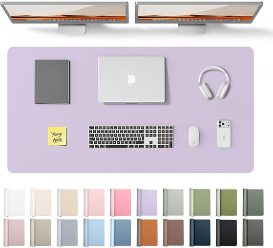 YSAGi Leather Desk Protector, Office Mat, Large Mouse Mat, Non-Slip PU Leather Blotter, Laptop Desk Pad, Waterproof Writing Pad for Office and Home (Light Purple, 47.2" x 23.6")