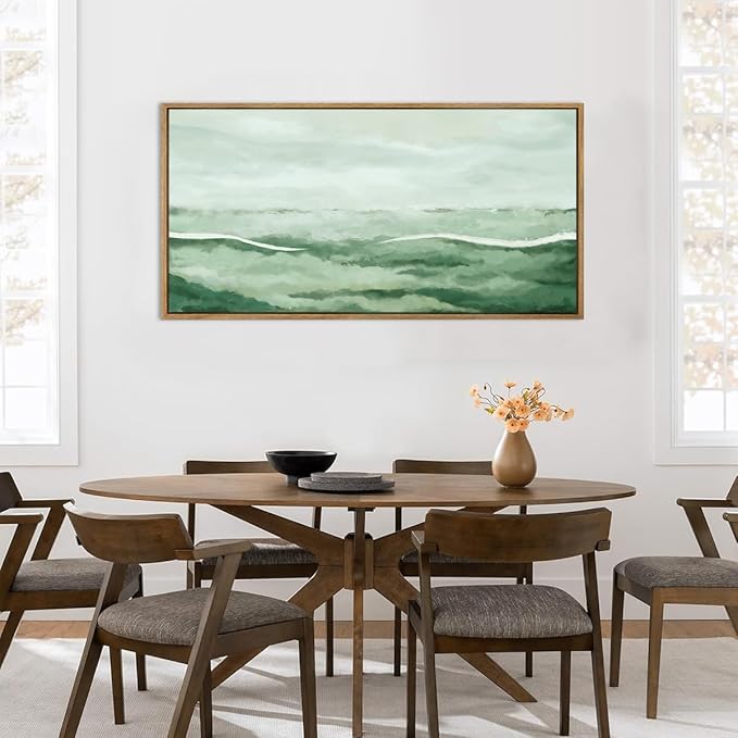 Large Green Wall Art 20x40 Inch Green Abstract Wall Decor Framed Neutral Painting for Living Room Bedroom Dining Room