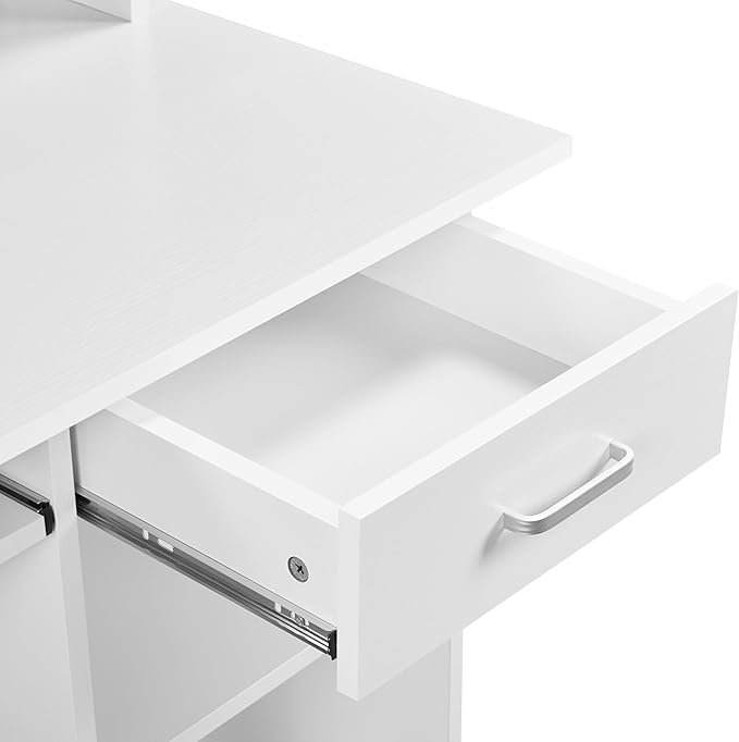 Yaheetech Home Office Wood Computer Desk with Keyboard Tray and Drawers, Students Writing Table with Storage Drawers & Hutch, Modern PC Laptop Desk, Multifunctional Workstation, White