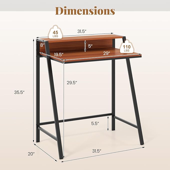 Tangkula Small Computer Desk, Compact Home Office Desk with Sturdy Frame, 2 Tier Study Writing Table for Small Place Apartment Office, Desk for Bedroom, Kid’s Desk