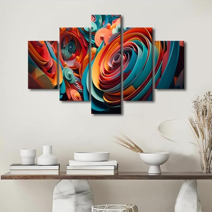 Canvas Wall Art for Men Modern Colorful Canvas Poster 5 Panel Abstract Canvas Wall Art Abstract Colorful Spiral Artwork Printing for Lady Bedroom Living Room Decor Stretched Ready to Hang 60x40 in