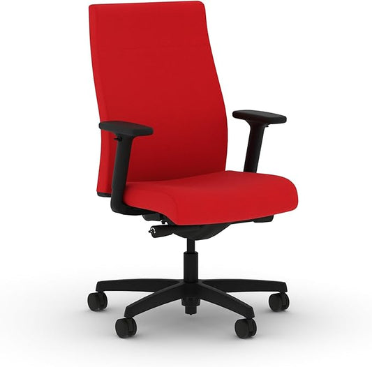 HON Ignition 2.0 Fabric Office Chair, Upholstered, Adjustable Arms, Advanced Synchro-Tilt Recline Executive Ergonomic Office Chair, Black Frame, Ruby