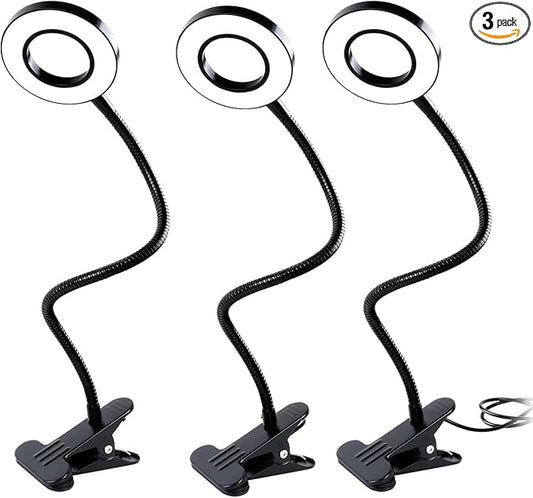 Clamp on Lamp, Desk Lamps, 8W Clip Light, Warm & Daylight & White Light 3 Colors, 10 Dimmable Illumination Modes (3 Pack)