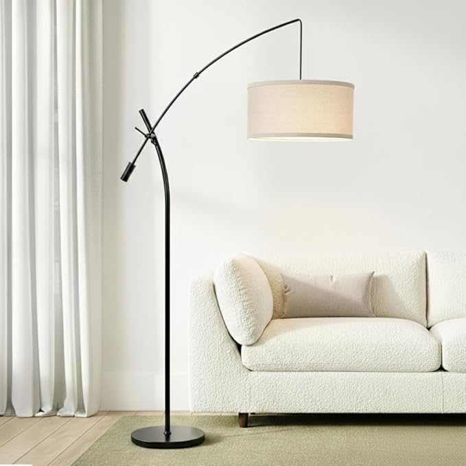 Brightech Grayson LED Arc Floor Lamp for Office & Living Room, Adjustable Arm Lamp in Industrial Style for Bedroom Reading - Black