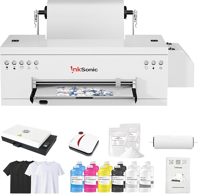 InkSonic R1390 A3 DTF Printer 2025, 13" Transfer Machine for Apparel Printing with Roll/Sheet Feed, One-Click Ink Setup,C13A,Versatile Multi-Fabric PrintingWhite Ink Circulation & Auto Cleaning