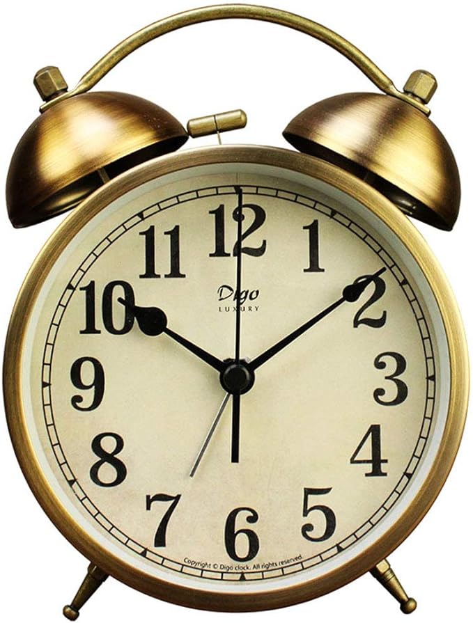 Maxspace Metal Golden Table Clock, Retro Vintage Non-Ticking Small Alarm Clock,Battery Operated Silent Quartz Movement HD Glass Desk Clock for Bedroom Living Room Indoor Decoration Kids… (Arabic3)
