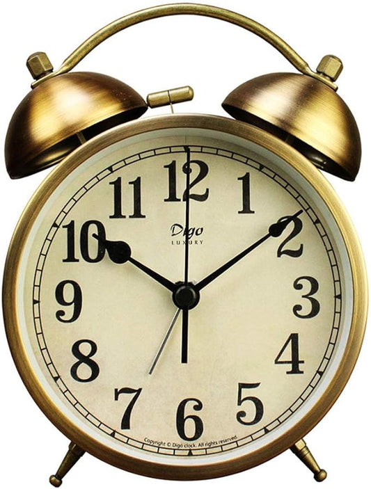 Maxspace Metal Golden Table Clock, Retro Vintage Non-Ticking Small Alarm Clock,Battery Operated Silent Quartz Movement HD Glass Desk Clock for Bedroom Living Room Indoor Decoration Kids… (Arabic3)