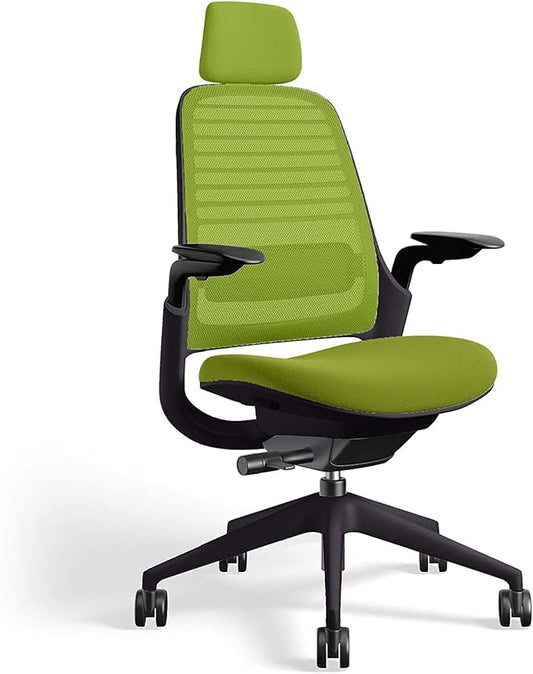 Steelcase Series 1 Office Chair with Headrest, Graphite Frame, Cogent Connect Wasabi