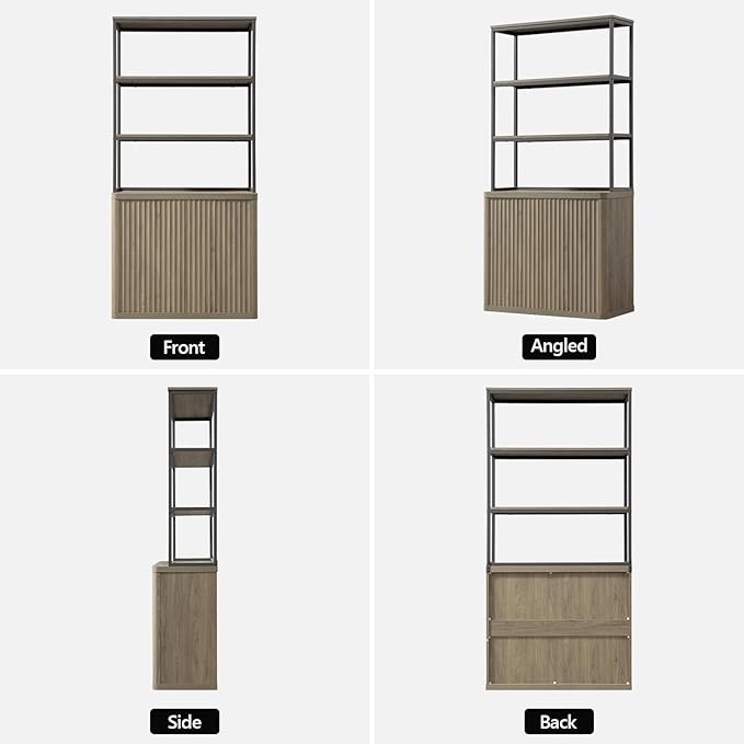SICOTAS Book Shelf Fluted Bookshelf 71" Tall Bookcase with Doors Storage 5 Tier Mid Century Modern Bookshelves Large Shelves Metal Book Cases for Living Room Office Bedroom Kitchen Library