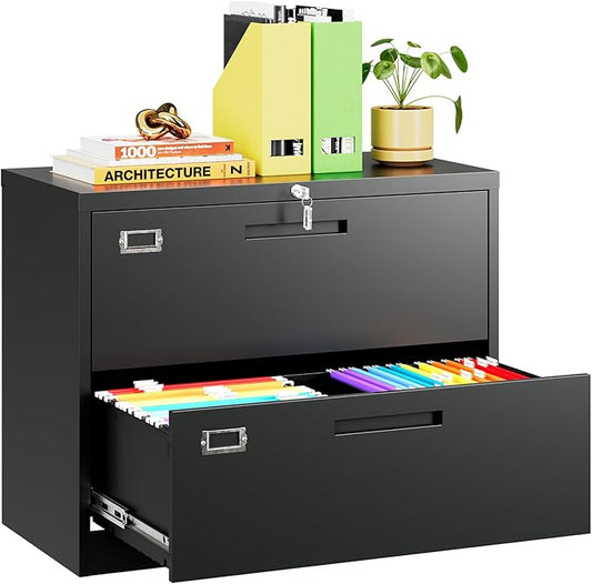 MIIIKO 2 Drawer Lateral File Cabinet with Lock, Filing Cabinet for Home Office, Easy Assemble, Metal Storage File Cabinet for Hanging Files Letter/Legal/F4/A4 Size