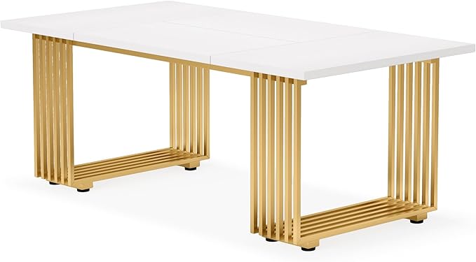 Tribesigns 70.9" Modern Office Desk, Wooden Computer Desk, White Executive Desk with Gold Metal Legs, Large Workstation for Home Office, Study Writing Desk, Small Conference Table for Meeting Room