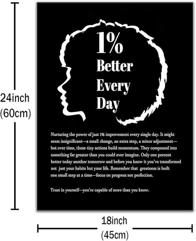Motivational Canvas Wall Art Inspirational Slogan 1% Better Every Day Office Poster Wall Decor Success Quotes for Modern Home Gym Son Room Classroom Bedroom Stretched and Framed [18''W X 24''H]