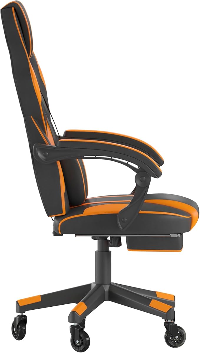 Flash Furniture X40 Gaming Chair Racing Computer Chair with Fully Reclining Back/Arms and Transparent Roller Wheels, Slide-Out Footrest, - Black/Orange