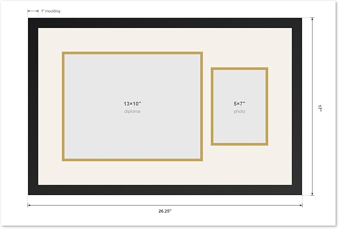 CountryArtHouse Fits 13 x 10 College Diploma (Traditional) and 5 x 7 Photo Diploma and Photo Frame Natural Wood Genuine Hardwood with Navy Blue Over Metallic Gold Double mat