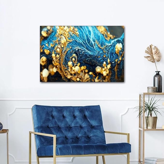 Wall Art Canvas Decor Modern Abstract Marble Art Picture Printing Gold Flakes Gold Dust Illustration Prints on Canvas 1 Panel Artwork Poster for Bedroom Home Decor Stretched Ready to Hnag 36x24 in