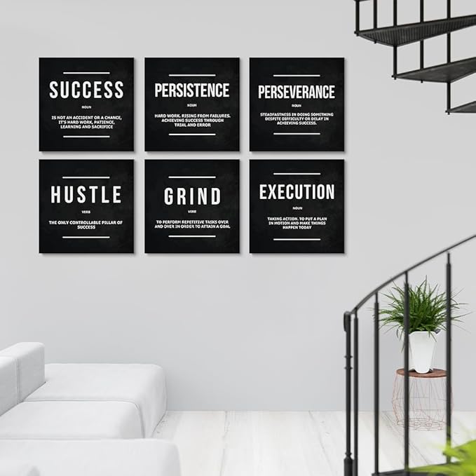 GUBIYU Inspirational Office Wall Art - Motivational Quotes for Living Room - Encouraging Canvas Posters for Bedroom - Sayings for Wall Decor Motivational Wall Decor Black Art Office Decor 12"x12"