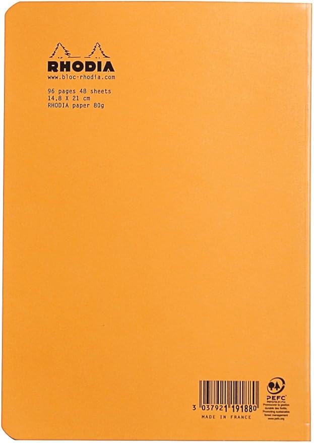 Rhodia Staplebound Orange Lined Notebook 14.8 X 21cm (119188C)