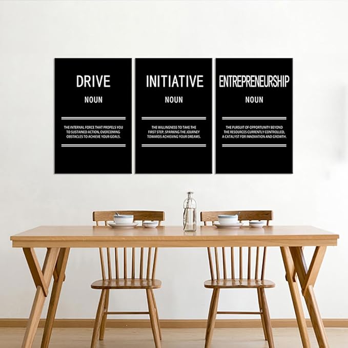 Entrepreneurship Initiative Drive 3 Panel Inspirational Canvas Wall Art for Office Motivational Leadership Print Poster Painting Modern Inspiring Artwork for Home Living Room Wall Decor[48''Wx 24''H]