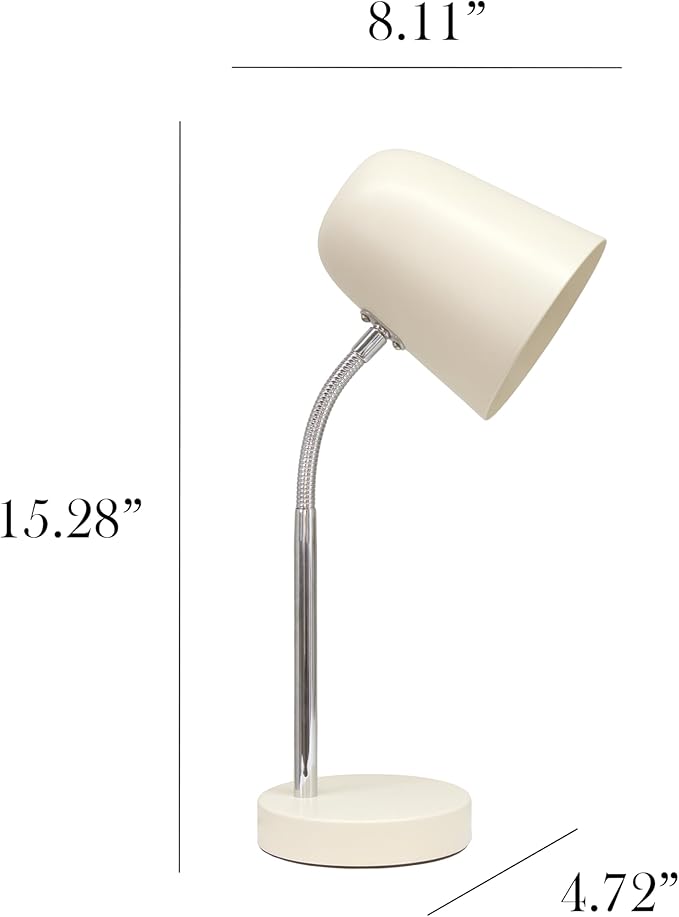 Simple Designs LD1075-CRM 15.28" Sleek Essentials Minimalist Metal Desk Task Lamp, for Office, Desk, Nightstand, Dorm, Cream