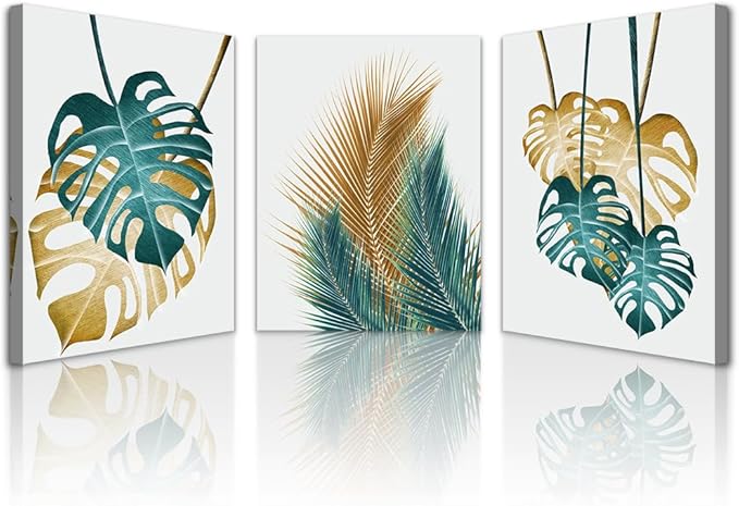 Lapremoly 3 Piece Abstract Leaves Wall Paintings Canvas Wall Art For Living Room Large Wall Decorations For Bedroom Kitchen Dining Room Wall Decor Office Wall Pictures Prints Art Room Home Decor