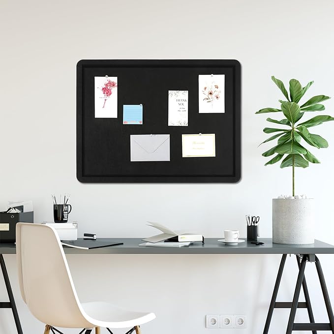 Bulletin Board, 24" x 18" Foldable Cork Board Felt Pin Boards with 35 Pushpins Self-Adhesive Photo Decorative Felt Boards for Walls, Office, School, Classroom, Home, Bedroom - Black