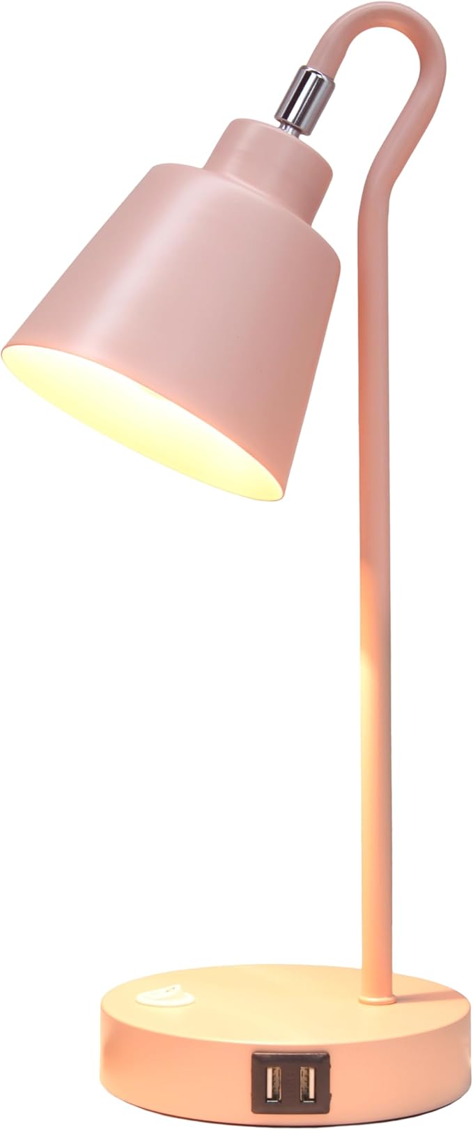 Simple Designs LD1073-BPK 16" Sleek Essentials Metal Looped Desk Task Lamp with Adjustable Shade and Dual USB Ports, for Office, Desk, Nightstand, Blush Pink