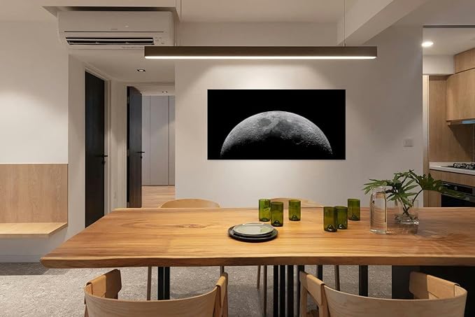 Canvas Wall Art for Living Room Bedroom Waxing moon a night sky stars Amazing view the tiny moon surface Big Large Wall Art Decor Framed Painting Wall Pictures Prints Artwork Office