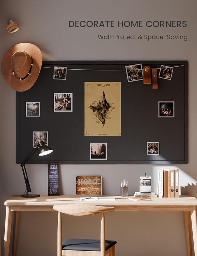 Fluxynara Large Bulletin Board, 59" x 35.4" Cork Board Alternative with 24 Safe Removable Adhesive Tabs, Foldable Felt Pin Board for Home Office, Classroom, Bedroom,Entryway for Walls— Black
