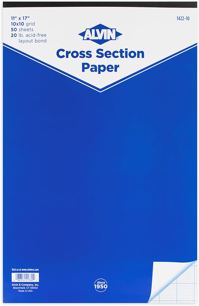 ALVIN Cross Section Graph Paper Pad 11" x 17" Model 1422-10 Acid-Free Use with Pencil or Ink Laser Copier and Inkjet Compatible 10" x 10" Grid - 50 Sheet Pad 11 x 17 inch