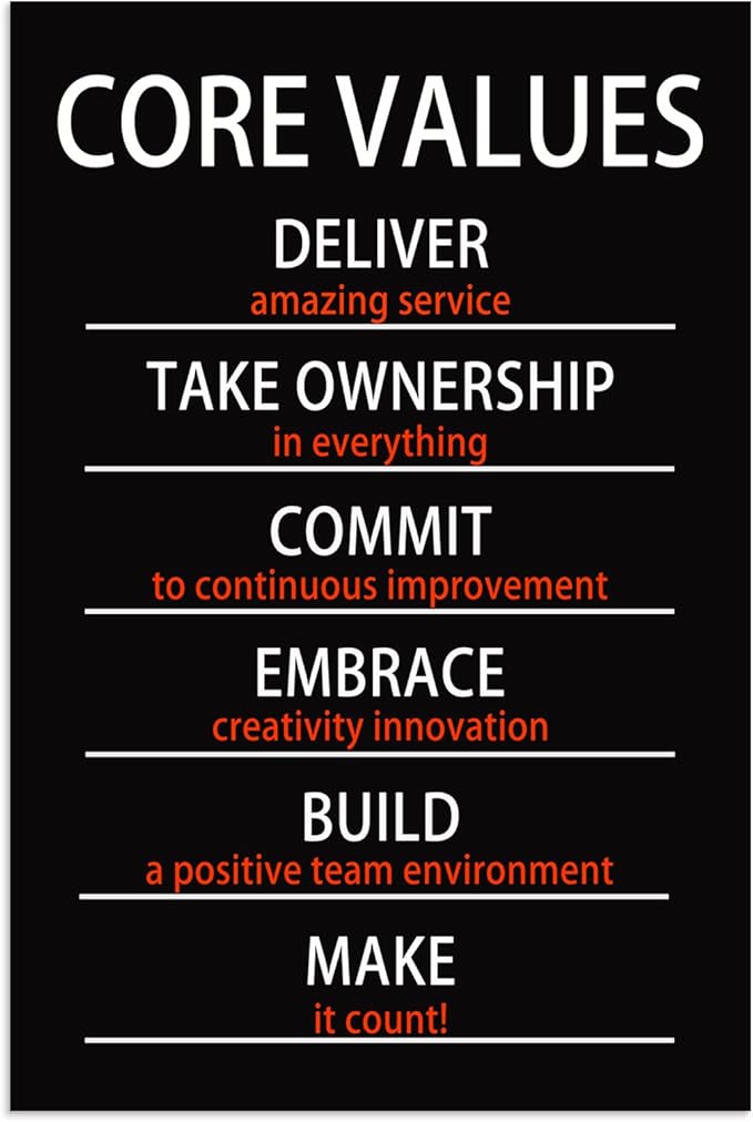 WYJZDZQ8 Inspirational Office Canvas Wall Art Motivational Positive Entrepreneur Quotes Core Values Poster Painting Artwork Living room Classroom Wall Decor Framed Ready to Hang[12" W X 18" H]