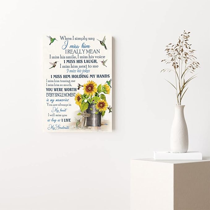 RCVTVPV When I Simply Say I Miss Him Wall Art My Soulmate Poster Hummingbird Canvas Wall Art For Home Office Framed Ready to Hang 8"x12"