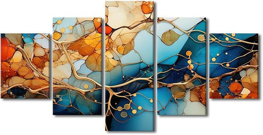 Canvas Wall Art Decor for Home Modern Living Room Wall Art Abstract Enthusiasts House Wall Art Colorful Abstract Poster Printing Artwork 5 Panel Wall Art Stretched and Framed Ready to Hang 60x32 in