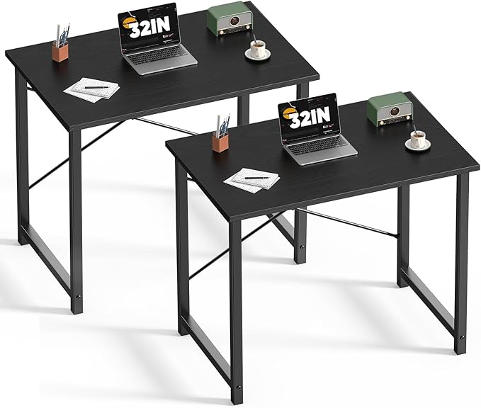 DUMOS 32 in Small Computer Desk for Home Office, Modern Study Work Table Simple Style for Bedroom, Writing Desks with X-Shaped Reinforcement, 2 Pack, Black