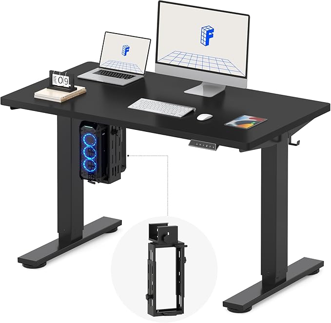 FLEXISPOT EN2 48''x24'' Electric Standing Desk with PC Stand Bundle, One-Piece Desktop, Easy-to-Install Hanging Design PC Mount, Bundle for Home Office, Game & Small Spaces, Black