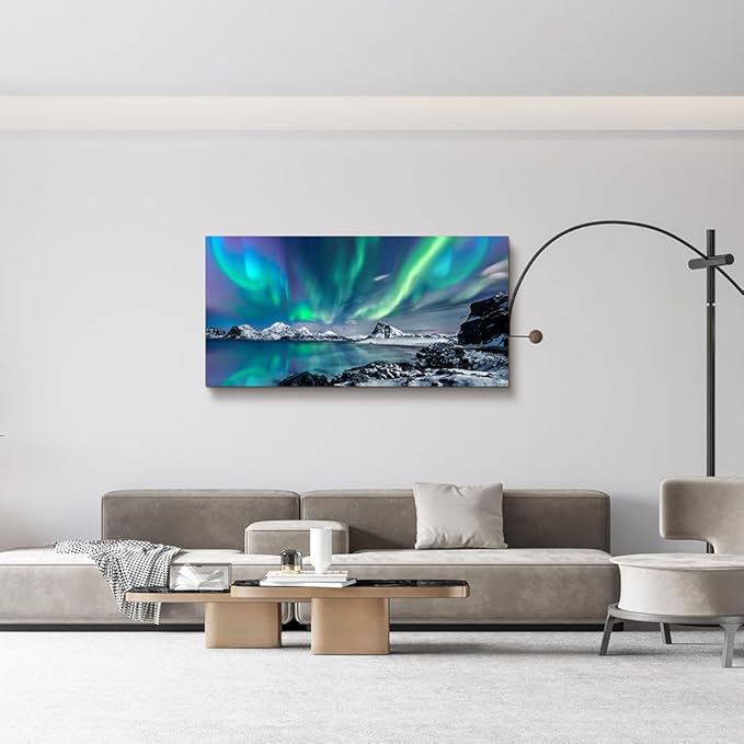 Farmhouse Wall Decor For Living Room Canvas Wall Art For Bedroom Blue Aurora Scenery Paintings Modern Bathroom Canvas Art Print Ready To Hang Office Pictures For Home Room Wall Decorations Artwork