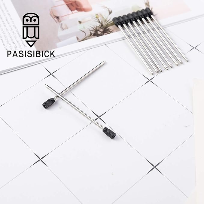 PASISIBICK 2.75'' Black Ink Crystal Pen Refills, Standard D1 Ballpoint Pen Refill (Remove Black Hat), Metal Refills(Pack of 20)