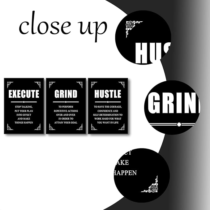 Motivational Canvas Wall Art Execute Grind Hustle Poster Print Inspirational Entrepreneur Positive Quotes Picture Painting Suitable for Office Gym Living Room Wall Decor Easy to Hang [60''Wx28''H]