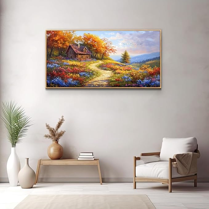 ZUITINGHUA Wood Framed Large Wall Art For Bedroom Canvas Wall Decor For Living Room Office Decoration Field landscape Wall Pictures Artwork Autumn Scenery Painting Aesthetic Family Decor 24x48 In