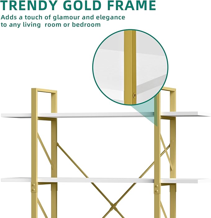 YITAHOME 5 Tier Gold Bookshelf, 70.9" Tall Modern Wide Bookcase, Open Storage Rack Shelves in Living Room/Bedroom/Home/Office, Books Holder Organizer for Books/Plants, Gold & White