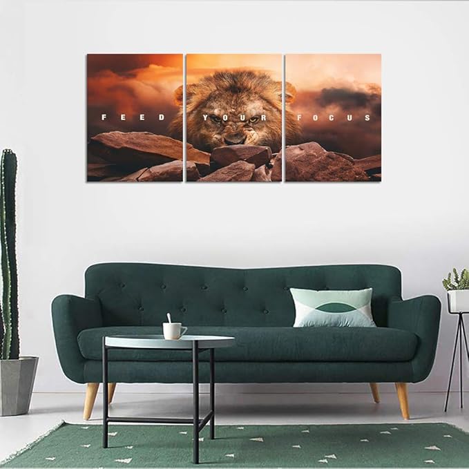 Motivational Wall Art Inspirational Canvas Wall Art Lion Posters Prints Office Wall Decor 3 Pieces Entrepreneur Quotes Picture Paintings Artwork Bedroom Home Decor Decoration(60”Wx28”H)