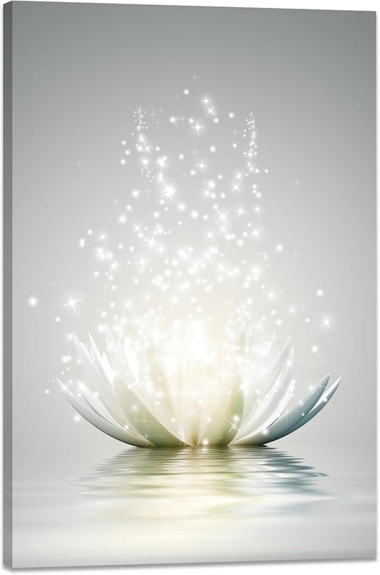Lotus Floral Canvas Prints Art for Zen Office Decor Wall Art Meditation Pictures Modern Artwork Painting Framed Ready to Hang(16x24inch)