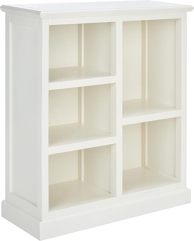 SAFAVIEH Home Collection – Maralah 5-Shelf Solid Wood Bookcase, White, 25" Wide Storage Display Shelf, Fully Assembled (AMH6634B)