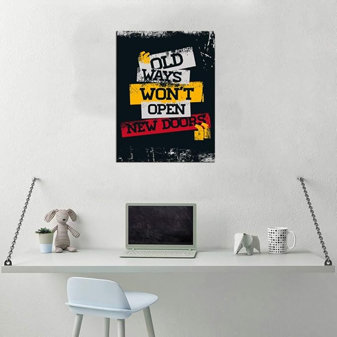 Creative Motivational Quote Poster Giclee Canvas Office Wall Art Positive Entrepreneur Quotes Old Ways Won't Open New Doors HD Print for Home Living Room Kitchen Decor Framed Easy to Hang-18 Wx24 H