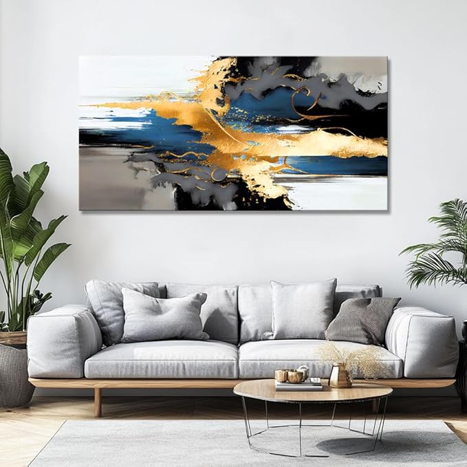 liysawg Wall Art Abstract Wall Art Prints Canvas Painting Black Yellow Blue Modern Large Artwork for Living Room Bedroom Office Home Decor 71"x36"