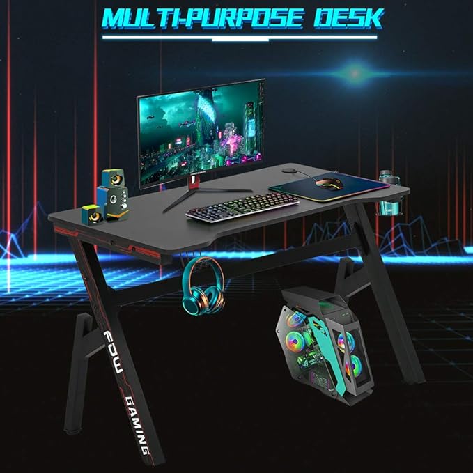FDW Computer Desk,Gaming Desk 45.2 inches Student PC Desk Writing Desk Office Desk Extra Large Modern Ergonomic Racing Style Table Workstation Carbon Fiber Cup Holder Headphone Hook