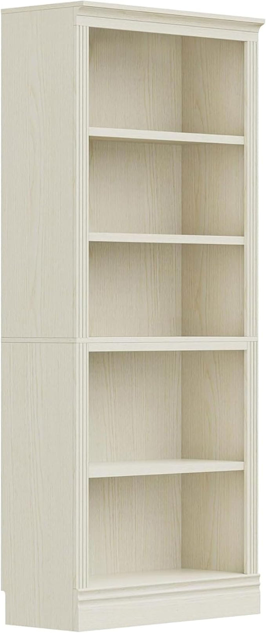 JAHRSTIM Halston Standard Bookcase, Adjustable Storage Open Display Shelving Unit for Home and Office Space, 31.49”L x 13.77”W x 72.8”H, Cream