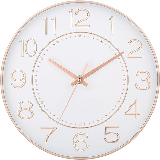 HZDHCLH Modern Wall Clocks Battery Operated,10 inch White and Rosegold Clock for Wall,Silent Small Wall Clock for Living Room Bedroom Kitchen Office Nursery Decor