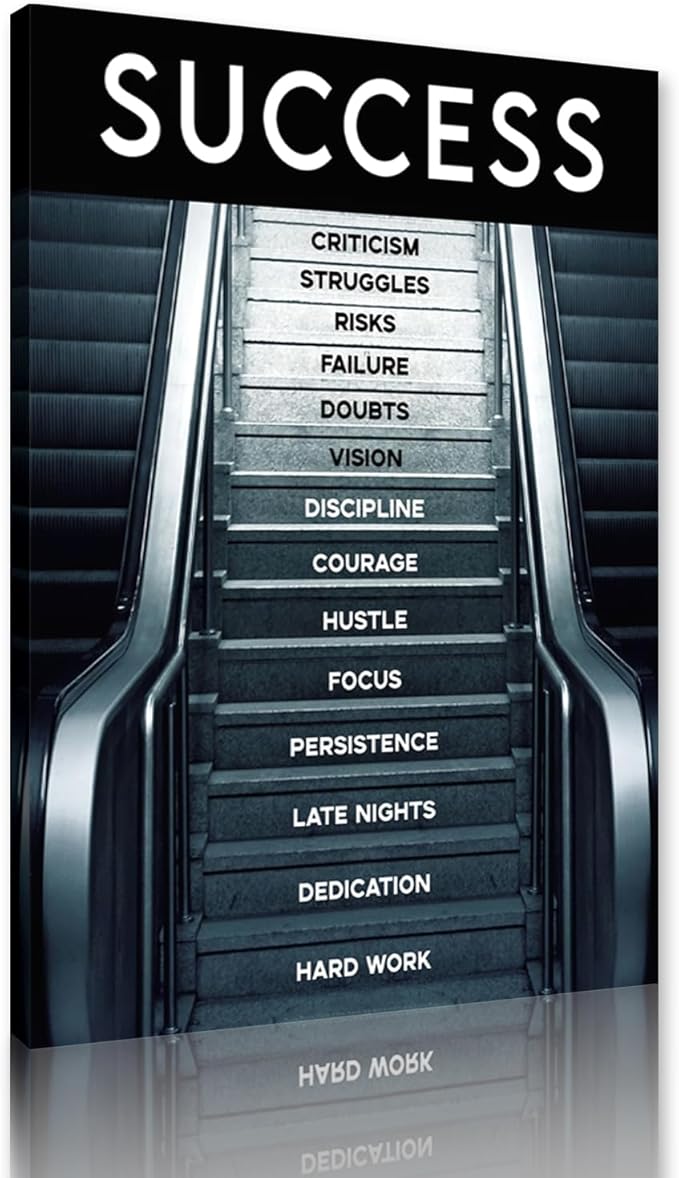 Yatsen Bridge Motivational Office Wall Art - Success Work Canvas Painting Successful Stair Poster and Prints Ladder to Success Modern Art Wall Pictures for Study Room Teen's Bedroom Framed -12x16 in