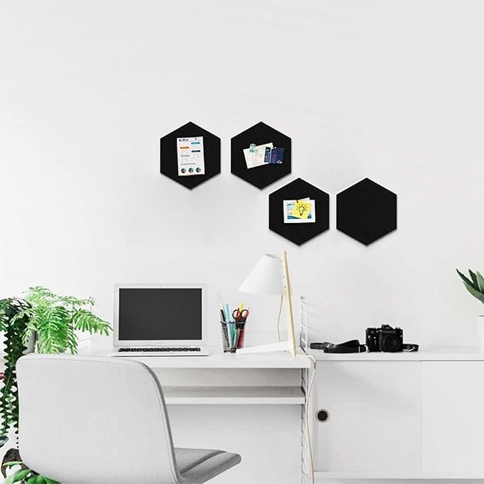 4 Pack Hexagon Felt Bulletin Board Tiles - 11.8" Large Thick Pin Board for Walls with 30 Push Pins, DIY Boards for Office Home School Decor, Aesthetic Hex Cork Board Alternative
